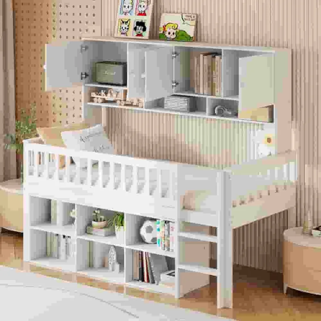 Lit enfant 90x200 cm anti-encombrement avec 6 rangements et escalier