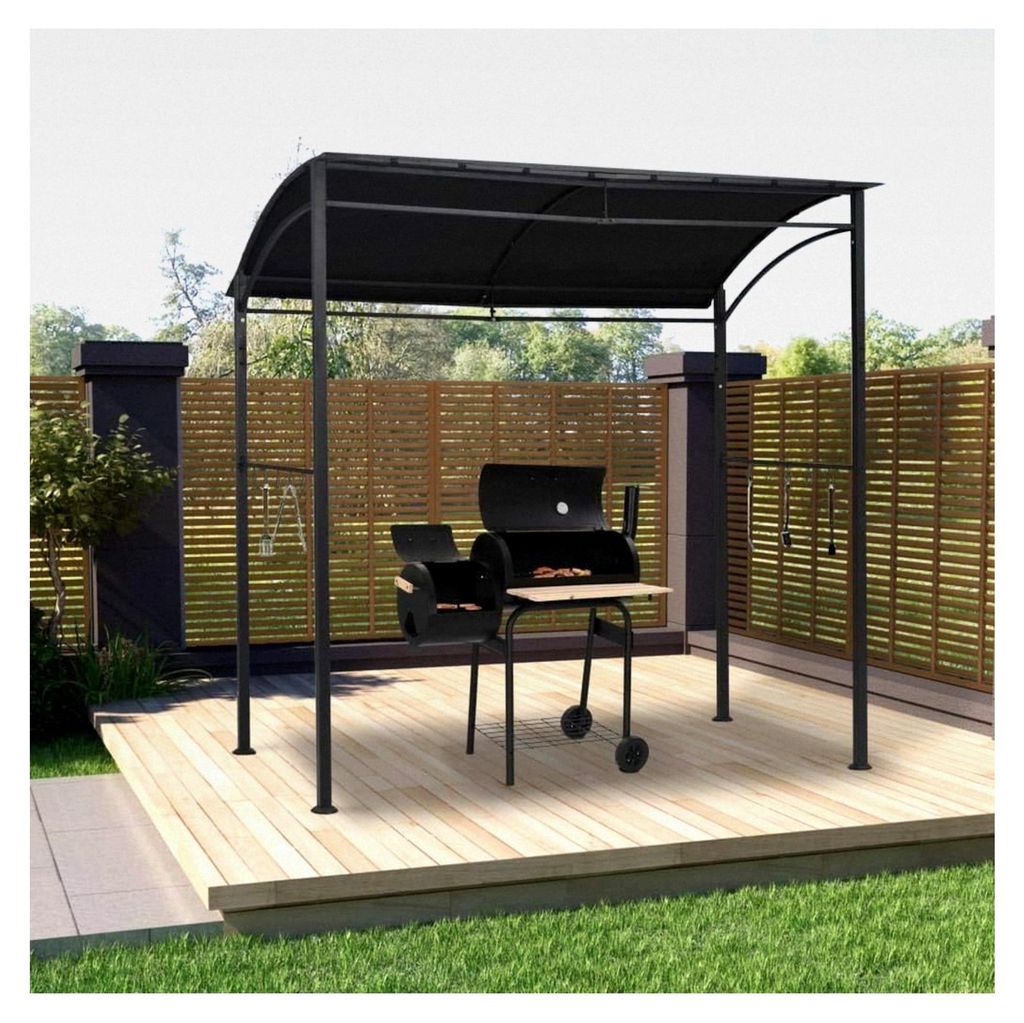 BBQ-Pavillon 215x150x220 cm Anthrazit Stahl 10 Haken Witterungsbeständig