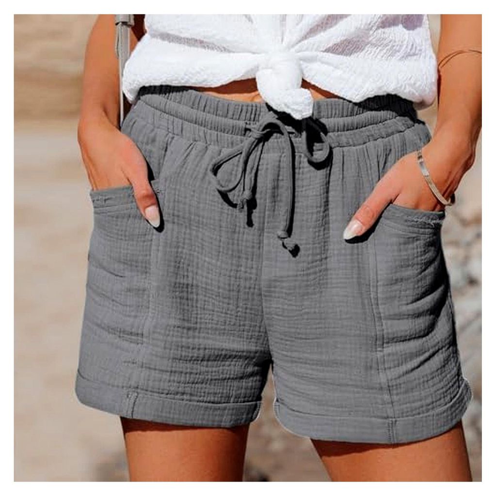 Damen Shorts Schwarz, Kurze Hose Weiß für Damen, Luftige Wandershorts mit Hoher Taille, Elegante Stoffhose mit Tunnelzug, Weite Laufhose, Lässig...