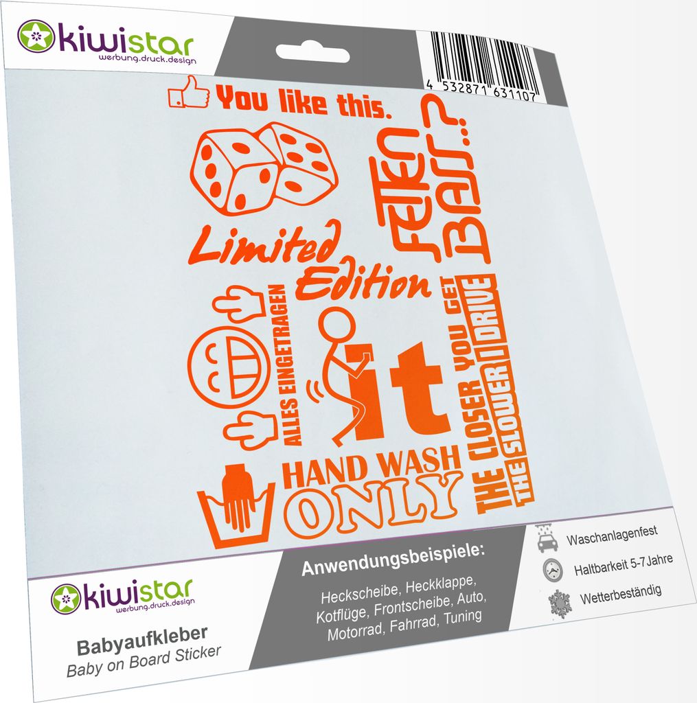 Sticker Bomb Set 08-30x21 cm - DIN A4 - neonorange - You like this, Würfel, Fetten Bass, Limitet Edition, Alles eingetragen