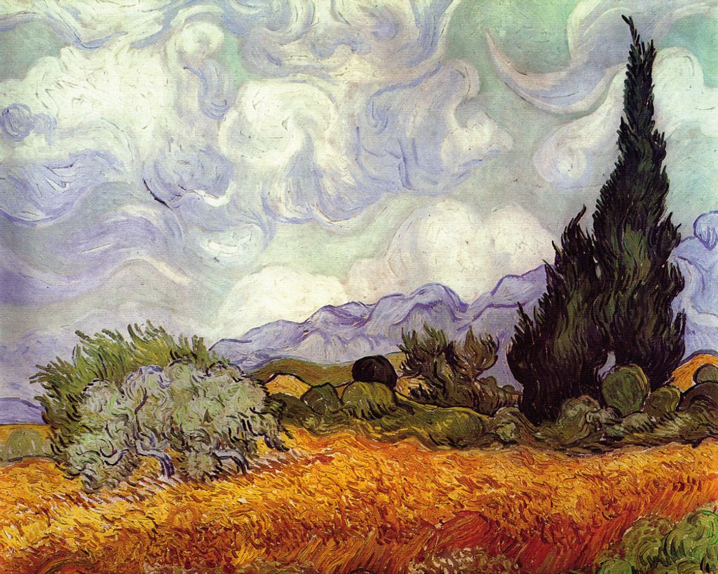 Vincent Van Gogh Kunstdruck Bild - Weizenfeld Mit Zypressen, 1889 (40 x 50 cm)