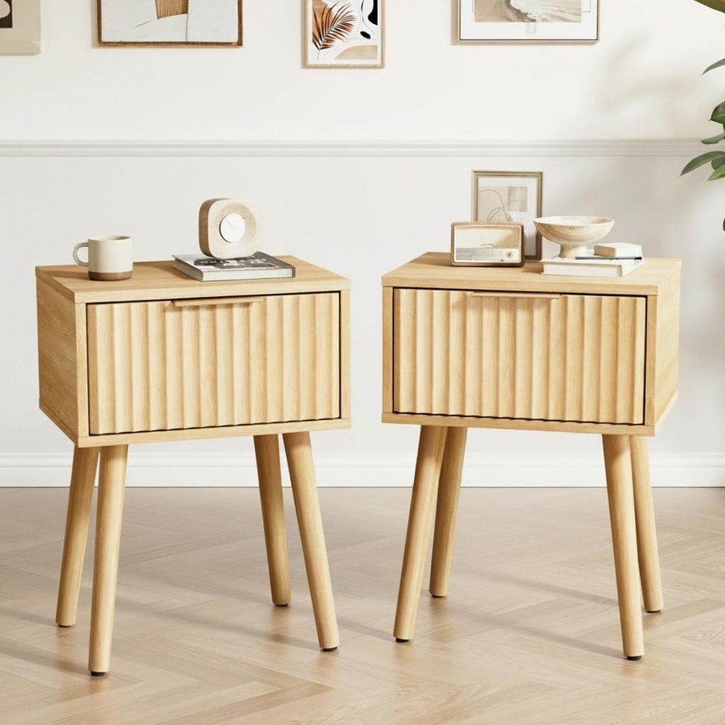 FCH Table de chevet, lot de 2, avec tiroir, tannée, table Image du produit 