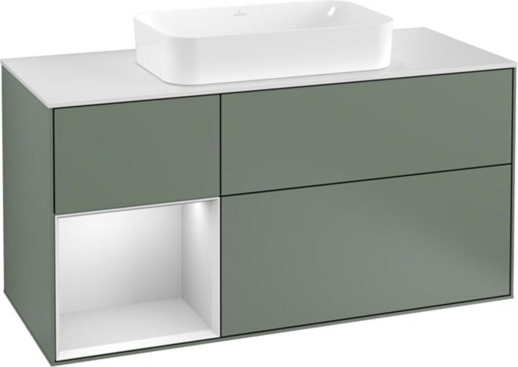 V&B Waschtischunterschrank Wandbeleuchtung Finion 120cm, Pl w m, Rg l w m Lac, Oli. m Lac