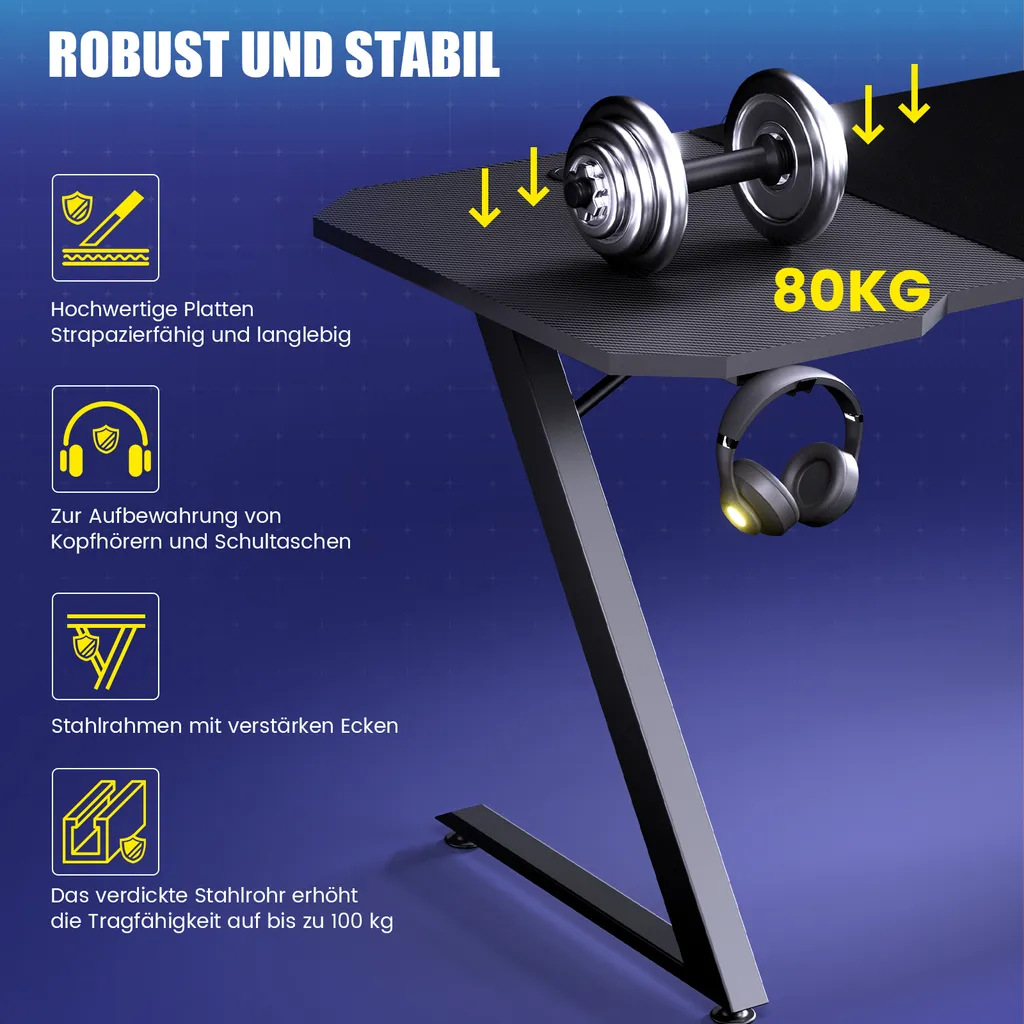 Table d'Ordinateur pour Gamer avec Support Casque, Idéal Petit Espace - 6