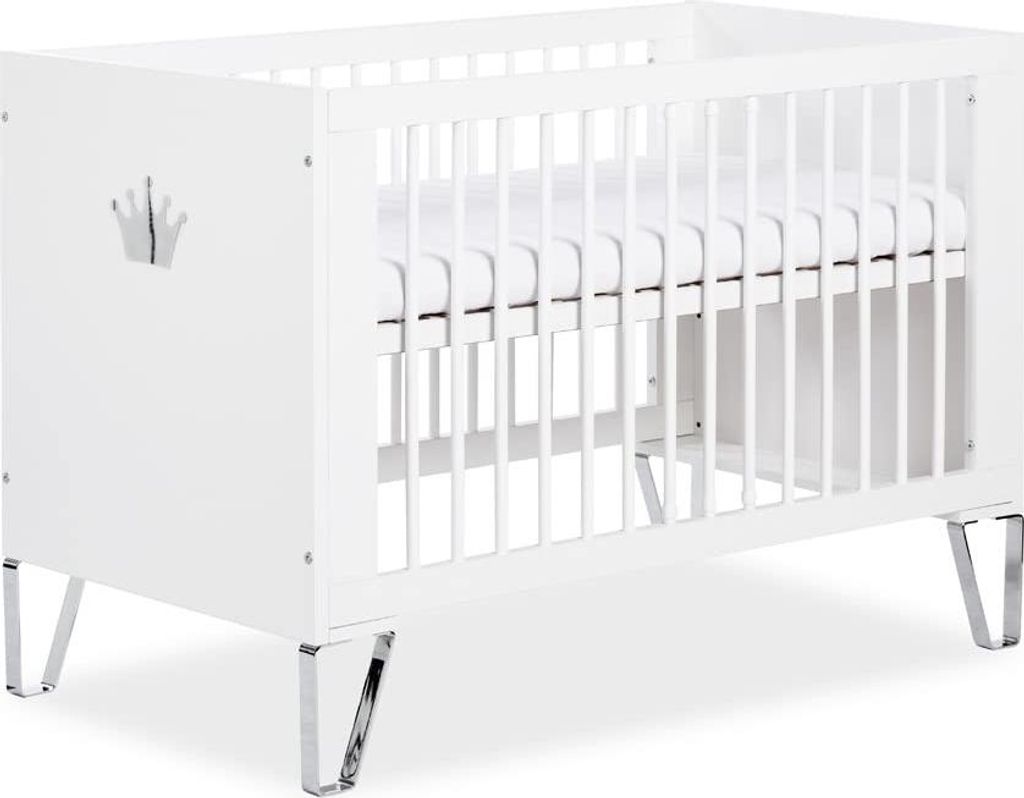 Babybett 120x60 cm Krone für Mädchen Kinderbett Holz - höhenverstellbar, Gitterbett aus Massivholz, Modern, Babybett für Neugeborene und Kleink...