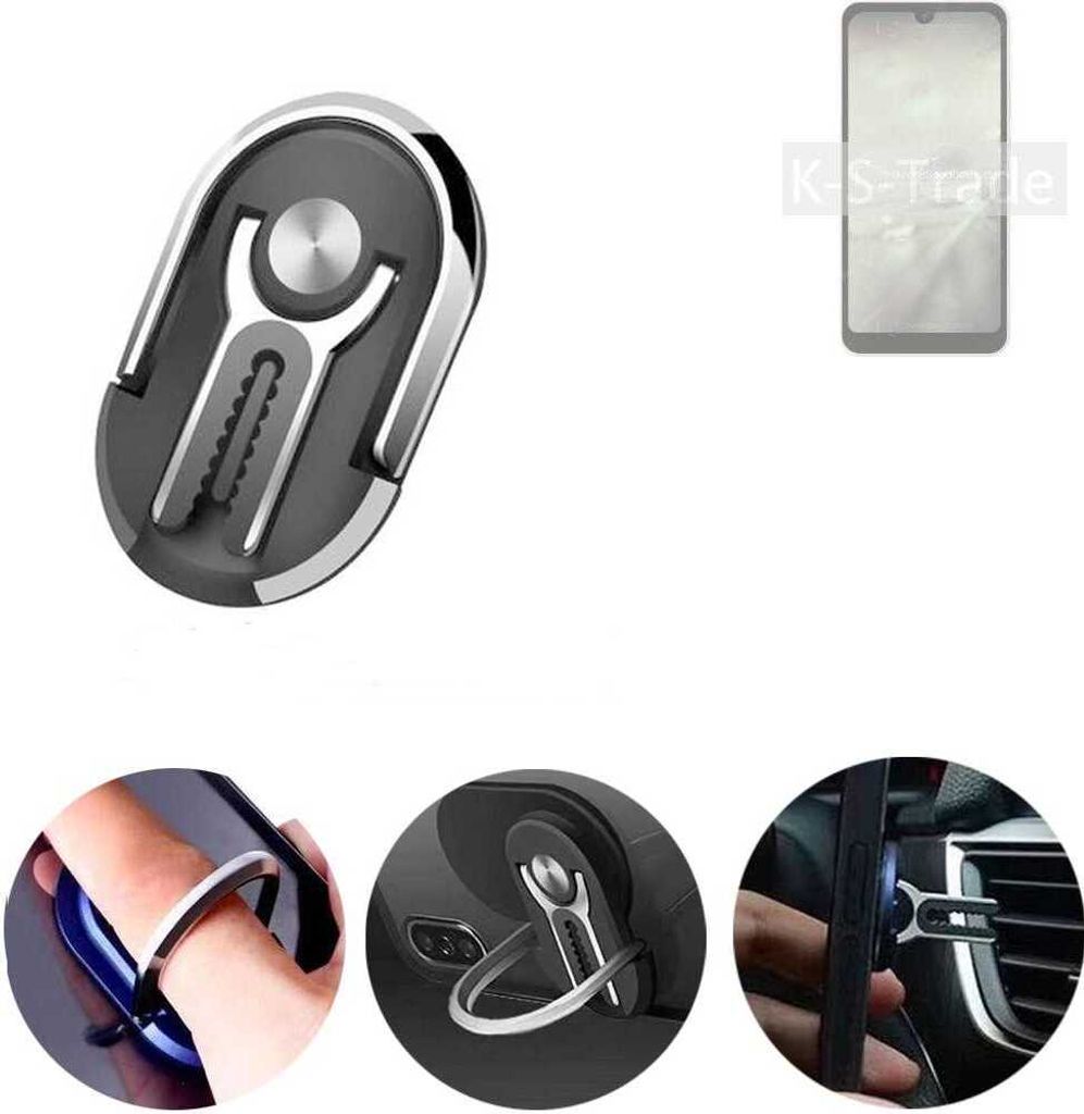 K-S-Trade 3in1 Smartphone-Ring Handy-Ring kompatibel mit Sharp Aquos Wish2 Fingerhalterung Handyring Tischständer Lüftungsgitter-Halterung Tisch