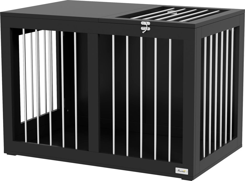 Robuster Hundekäfig aus Stahl mit 2 verriegelbaren Türen - 80x50x56,5 cm Transportbox für Hunde, schwarz