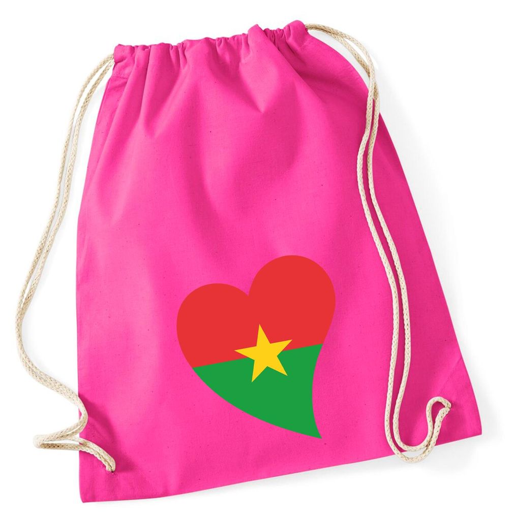 Huuraa Turnbeutel Burkina Faso Flagge Herz 12 Liter Fuchsia Baumwolle Rucksack Geschenkidee