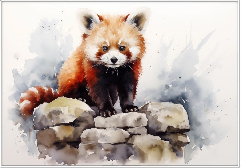 Wallario Wandbild Neugieriger Rotpanda, Größe: 70,30 x 100,30 cm, Poster mit weißem Kunststoffrahmen