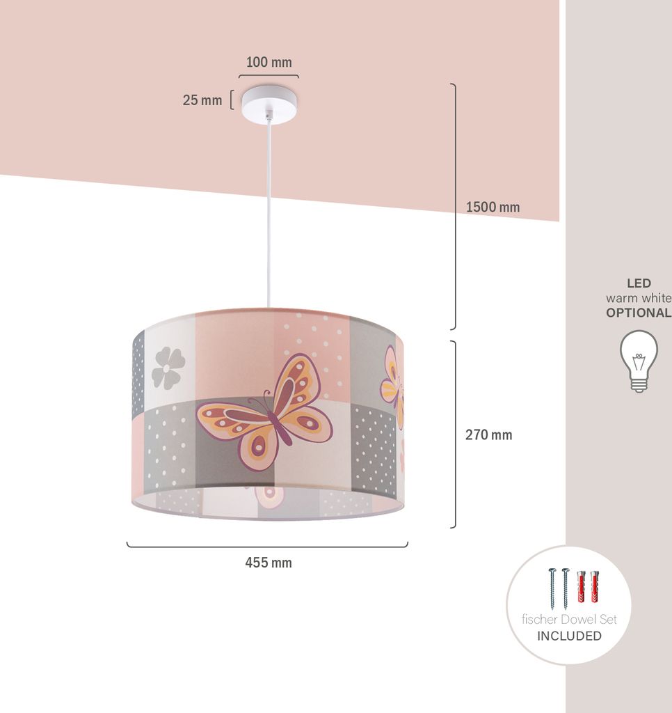 Deckenlampe Kinder Pendelleuchte Kinderzimmer Stoffschirm Produktbild 3