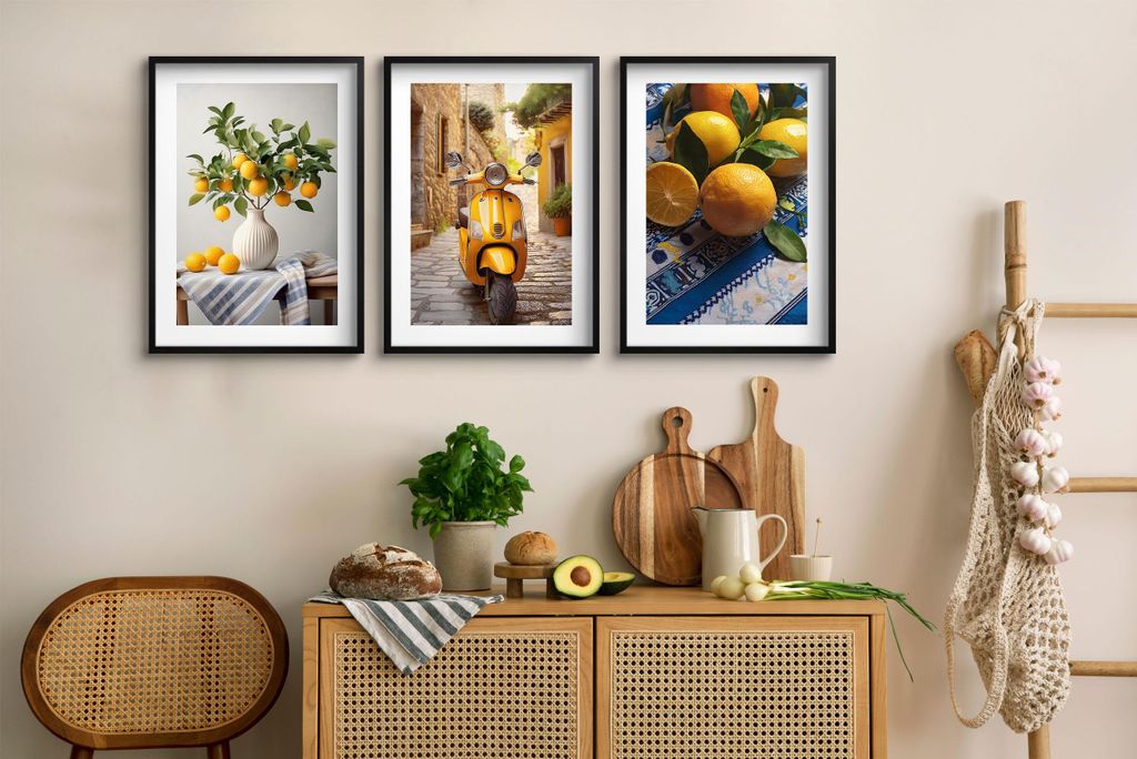 Moderne Wandposter für die Küche Zitronen Vespa Urlaub Produktbild 