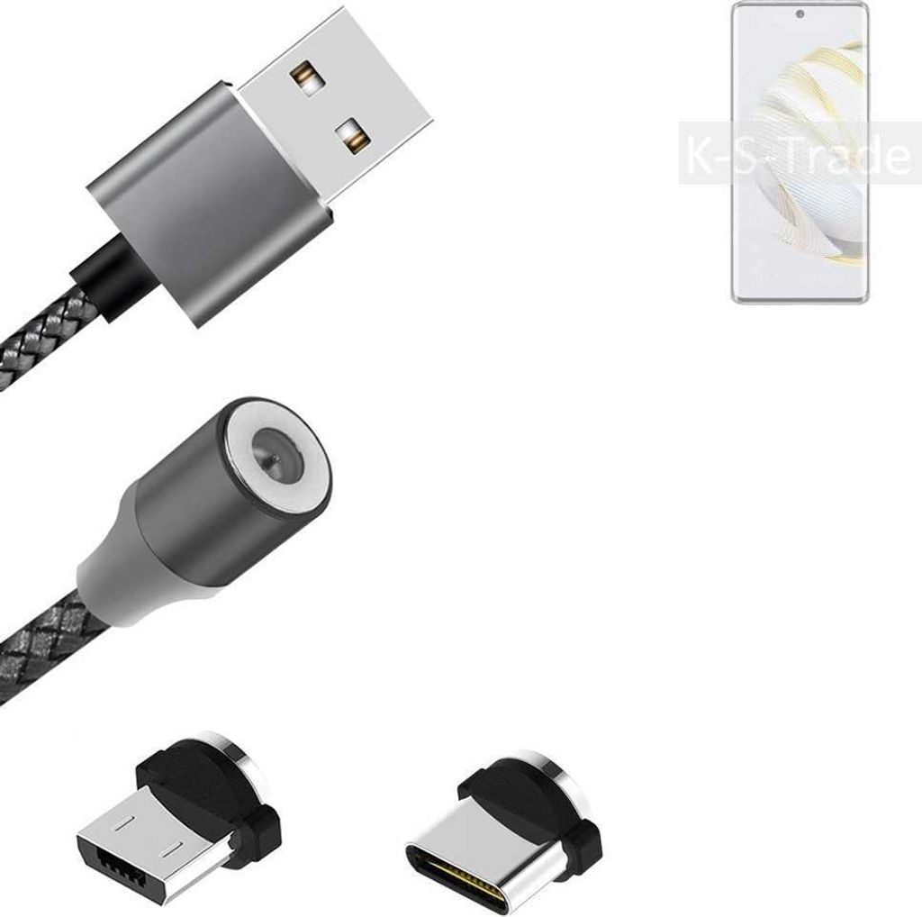 K-S-Trade Hochwertiges Magnet-Lade-kabel Sync-Kabel Daten-Kabel für Huawei nova 10 mit USB-Typ-C-Anschluss und Micro-USB-Anschluss 2A bis zu 480mbps