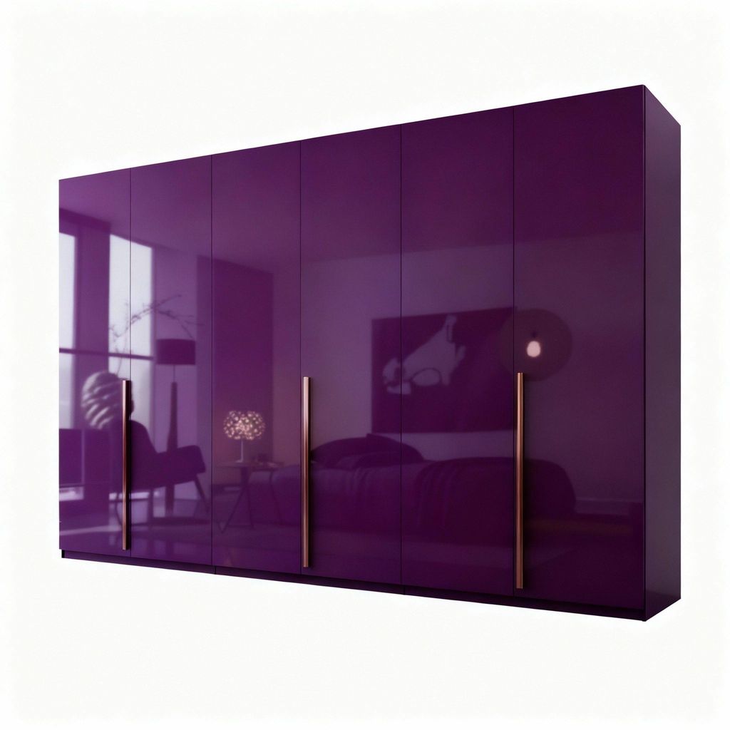 Kleiderschrank Prince 6‐türig Lila Hochglanz Griffe in bronzefarben (Spar-Set) Maße ca.: Breite: 300cm / Tiefe: 62cm / Höhe: 218cm