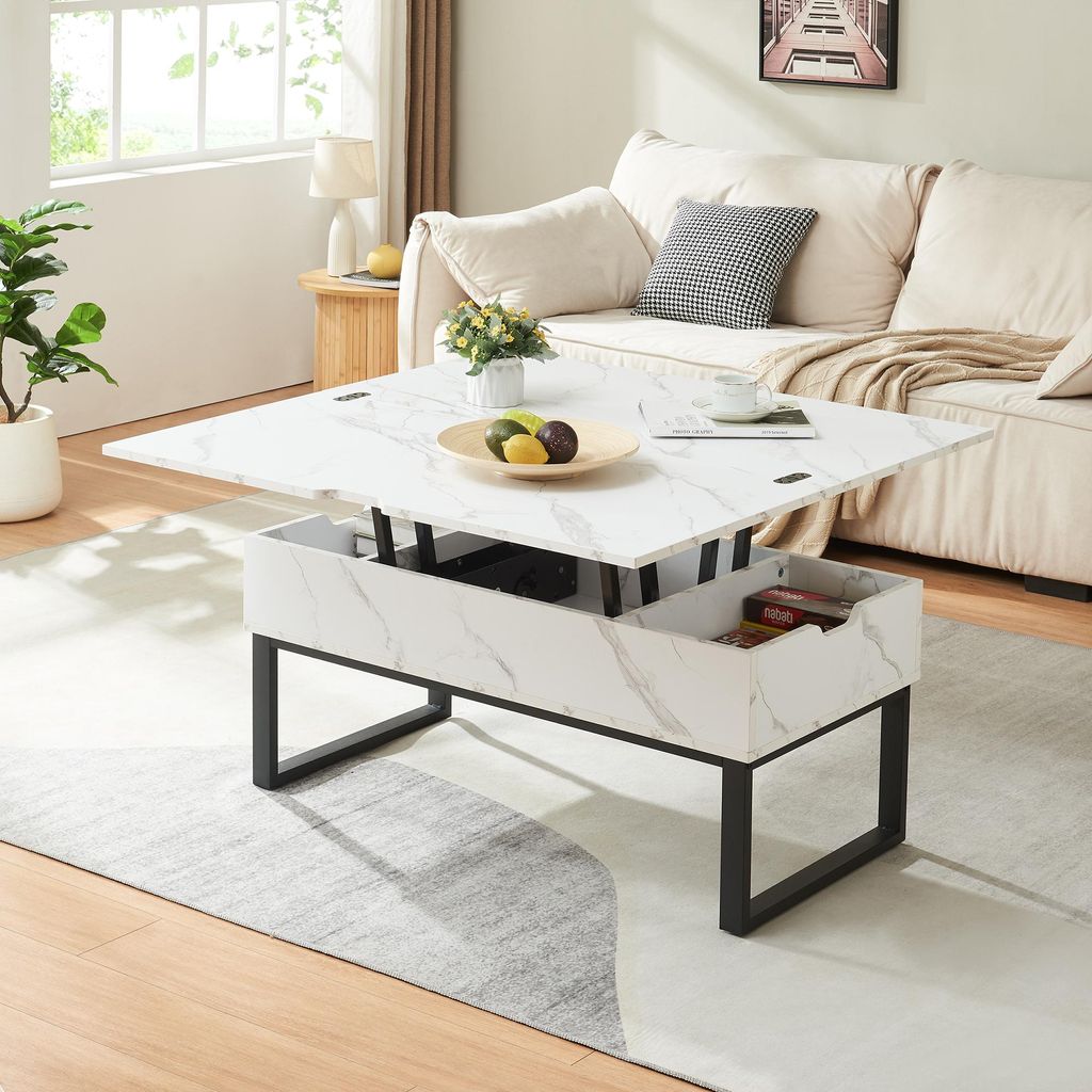 Tavolino Da Caffè In Legno Stile Mid-Century | Bianco Con Ripiano Portaoggetti Per Soggiorno E Camera Da Letto - 5