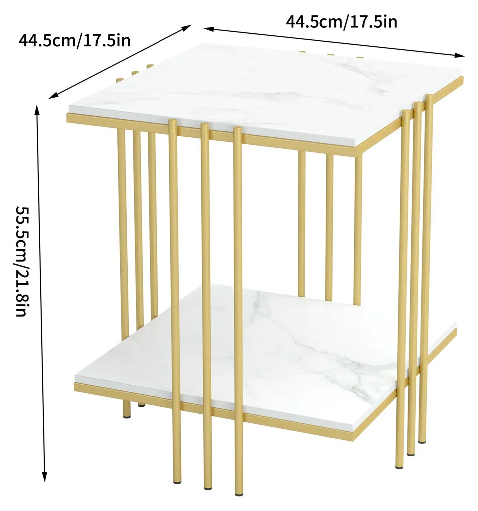 Table basse marbre blanc et or : la solution rangement salon chic