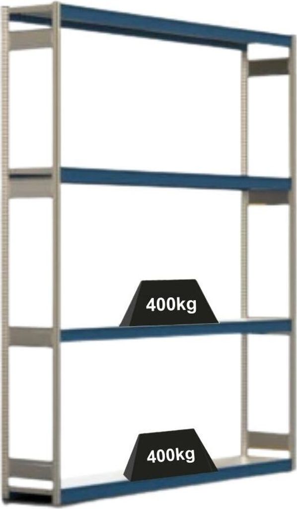 Weitspannregal ELCH Stecksystem T-Profil | Grundregal | HxBxT 300x257x60cm | 4 Ebenen | Stahlplatten-Fachboden | Fachlast 400kg | Enzianblau