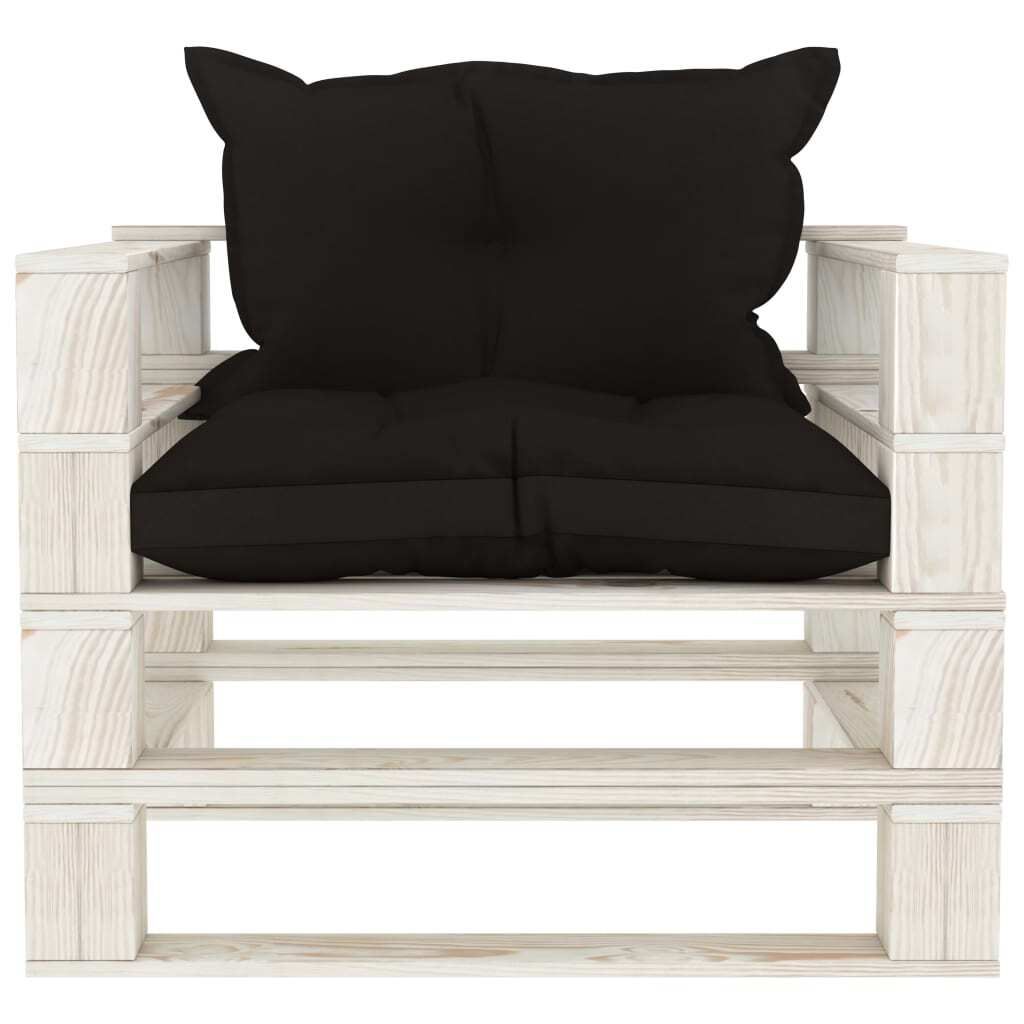 Möbel Gartenmöbel - Outdoor-Lounge - Garten-Palettensofa mit Kissen in Schwarz Holz - Gartengarnitur - Gartensofas CLORIS9109626