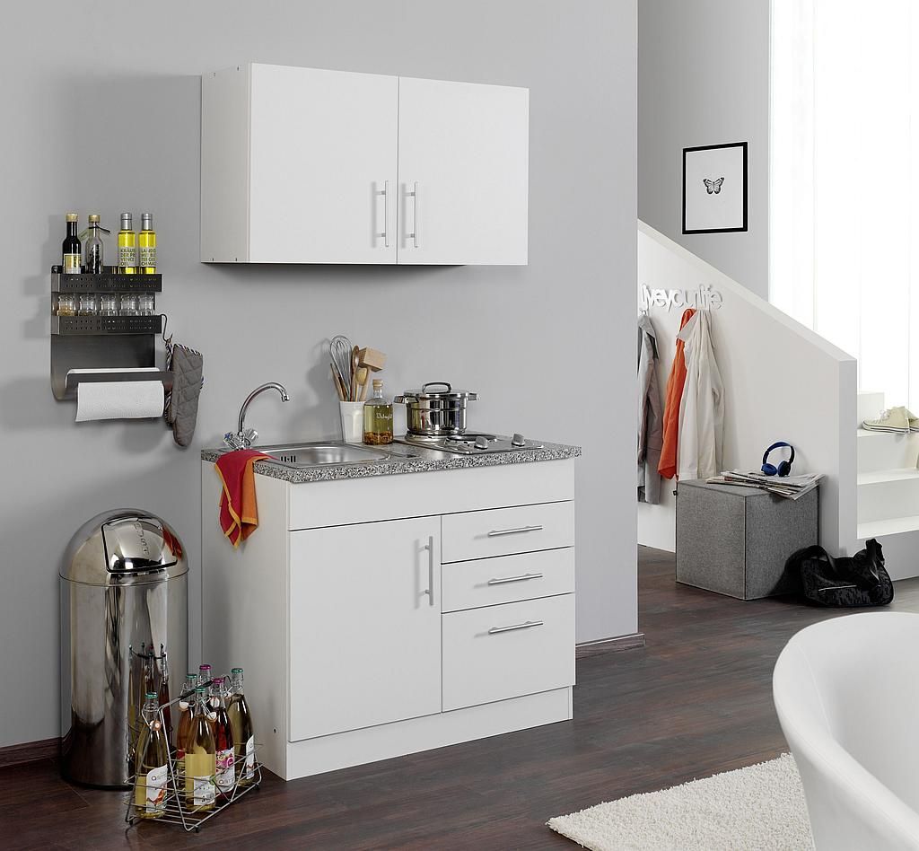 Singleküche Toronto 100 cm in weiß matt mit Kochmulde und Produktbild 