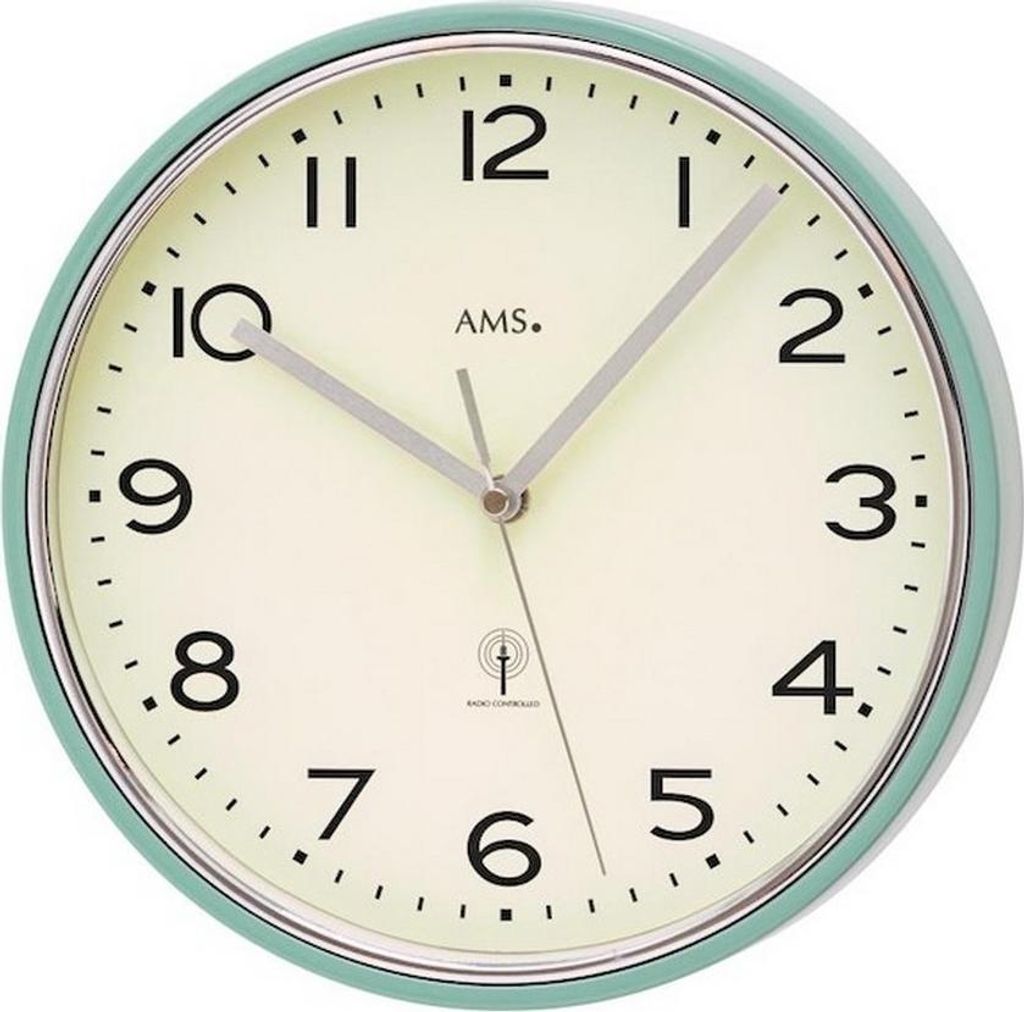 AMS 5508 Wanduhr Funk Funkwanduhr analog silbern türkis Produktbild 