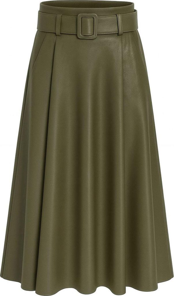 Kunstlederrock Damen A-Linien Rock mit Gürtel – Kunstleder M.401 (36-40) Olive Gr. (36-40)