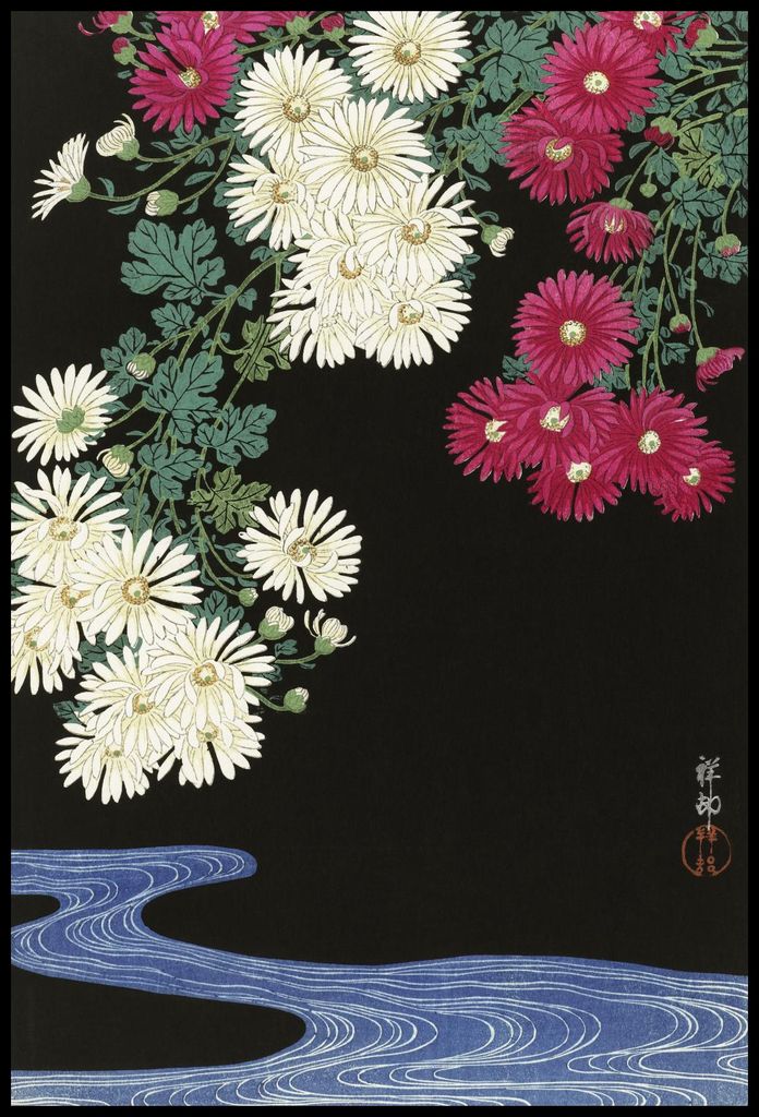 Plakat 68x101cm Chrysanthemen, Japanischer Koson Vintage für das Wohnzimmer