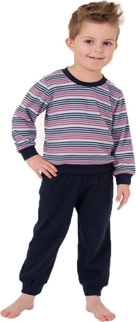 Jungen Kleinkinder Interlock Schlafanzug Pyjama mit Bündchen. Ringel Oberteil 57327 ; navy , 104