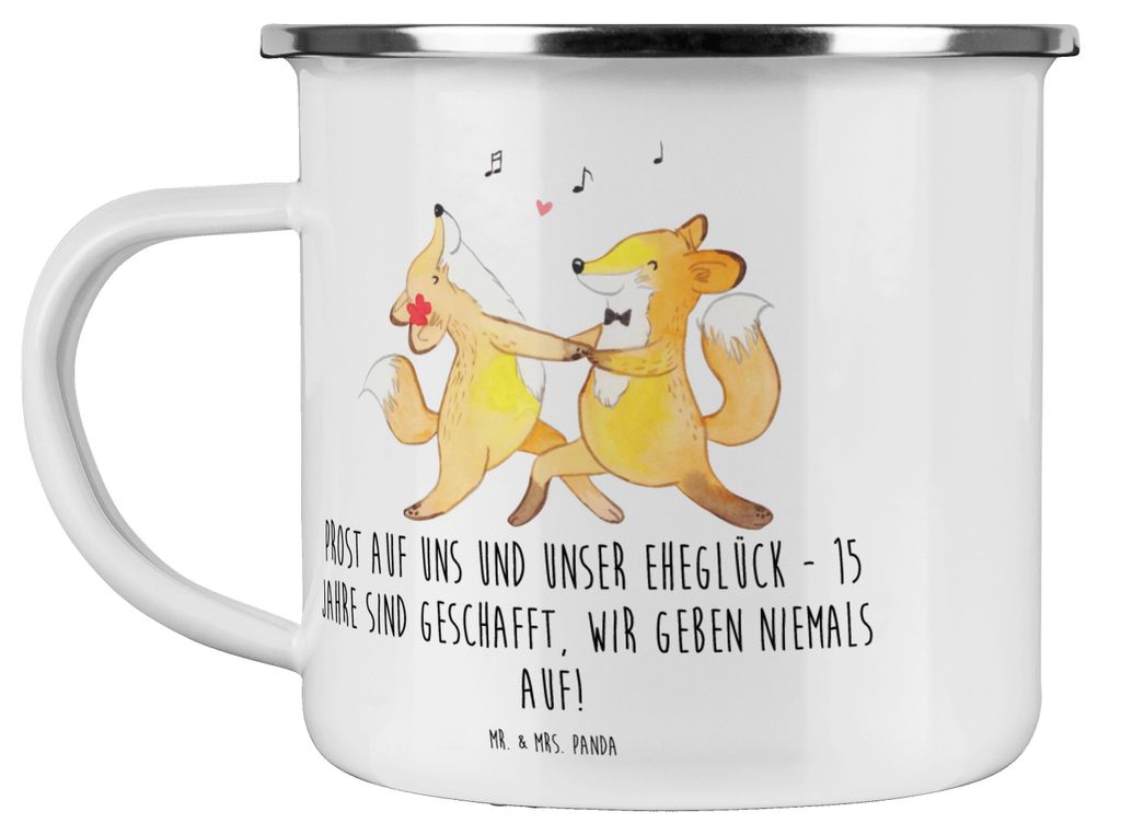 Mr. & Mrs. Panda Campingtasse 15. Hochzeitstag Gläserne Hochzeit - Weiß - Geschenk, Emaille Becher, Tasse, Jahrestag, Heiraten, Ehejubiläum, han...