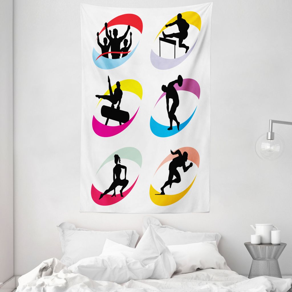 ABAKUHAUS Schwarz Rot Wandteppich und Tagesdecke, Sport Spiele Jogging aus Weiches Mikrofaser Stoff Waschbar ohne Verblassen Digitaldruck, 140 x 23...