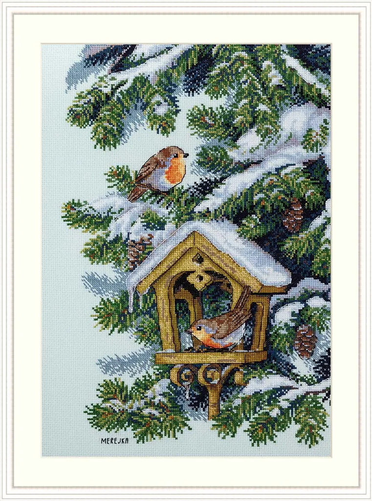 Merejka Robin Kit Ricamo Punto Croce 25x36 cm - Tela Aida 16 Zweigart