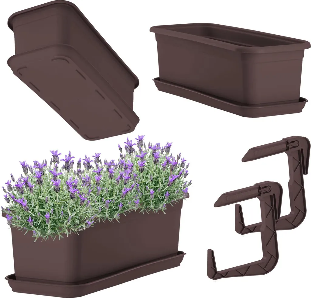 Jardinière de balcon marron 40 cm avec poignées – Bac à fleurs robuste