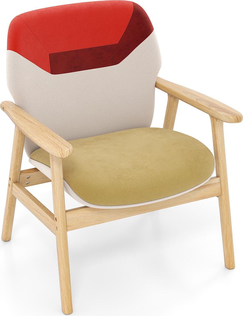 COSTWAY Sessel Wohnzimmer, Ohrensessel mit Holzrahmen & Sitzkissen, Loungesessel, Polstersessel, Relaxsessel für Wohnzimmer, Home Office, Bunt