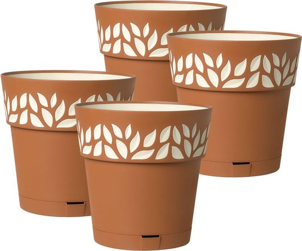 Set: 4 x Pflanztöpfe "CLOE" S mit integrierten Wasserspeicher, Maße: 15x15 cm, Farbe: Terrakotta