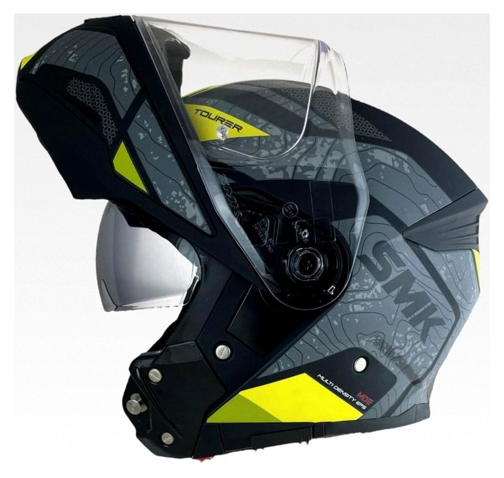 SMK Helme Modularer Helm Navigator Schwarz Gelb und Grau Zulassung 22.06 Mit Doppelvisier P/J (4XL 67/68)