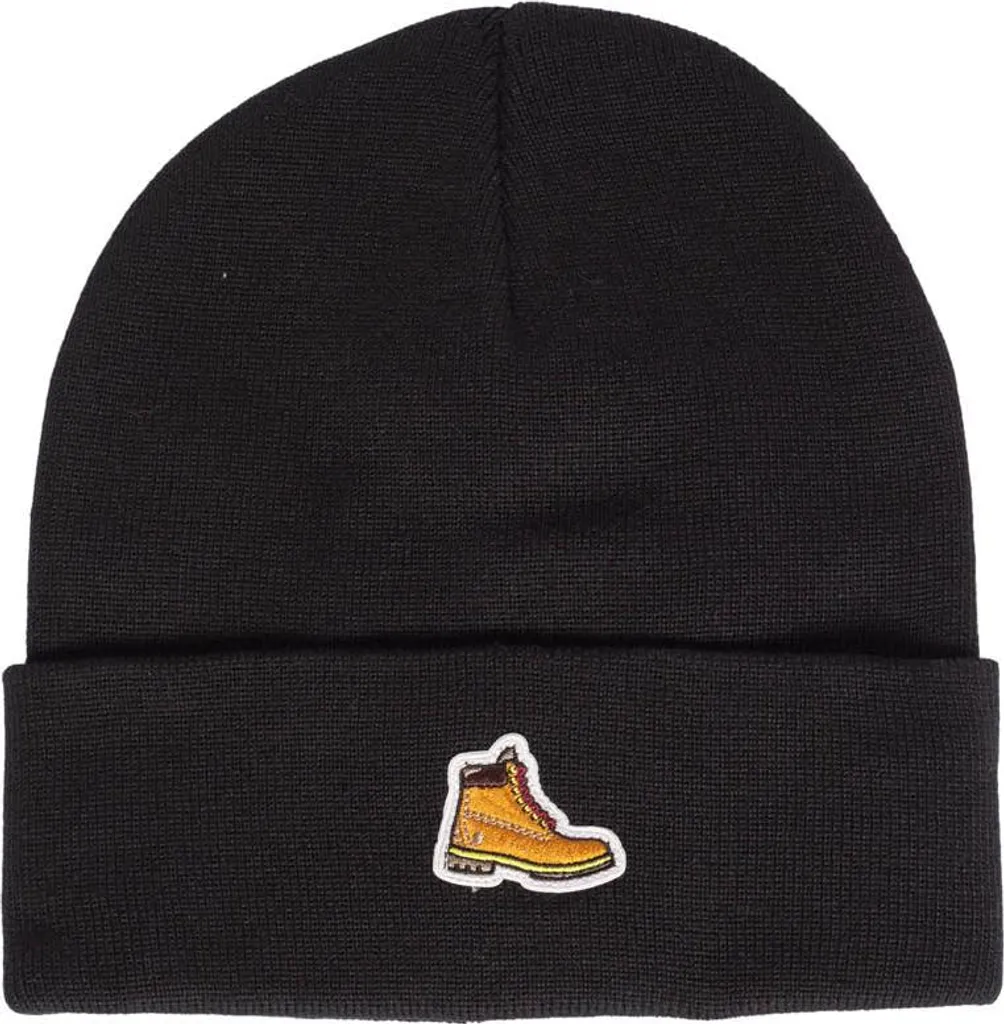 Timberland Bonnet Men's Essential Beanie Noir avec Logo Boot Patch - 2
