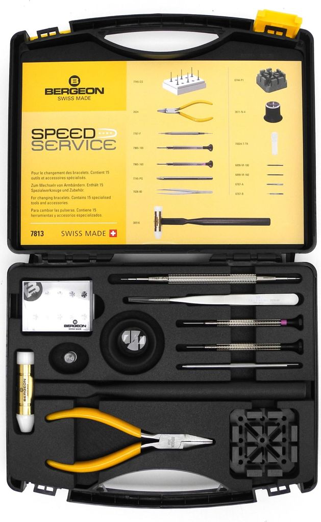 Bergeon 7813 Speed Service Werkzeugset zum Austausch von Armbändern 15 Werkzeuge