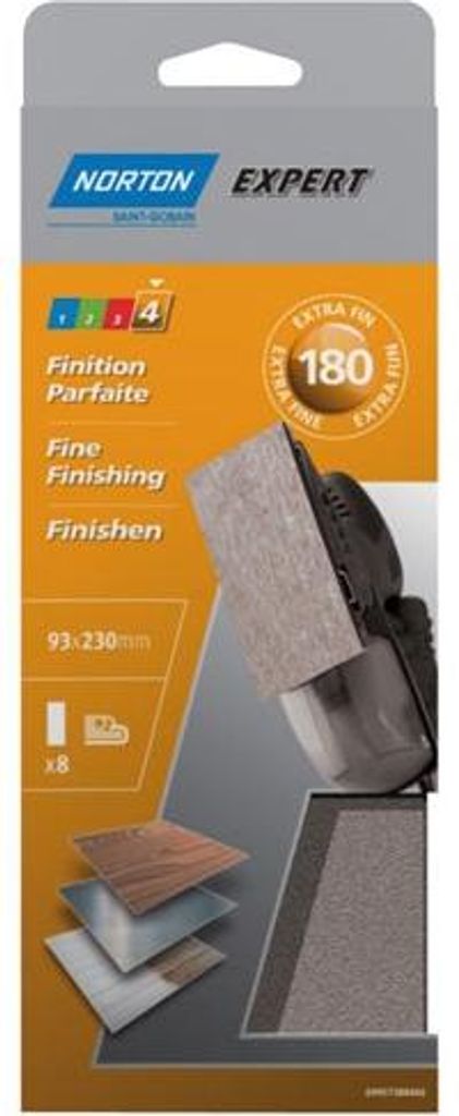 Norton Expert Schleifpapier 93x230mm K180 8er VE Ungelocht zum Einspannen