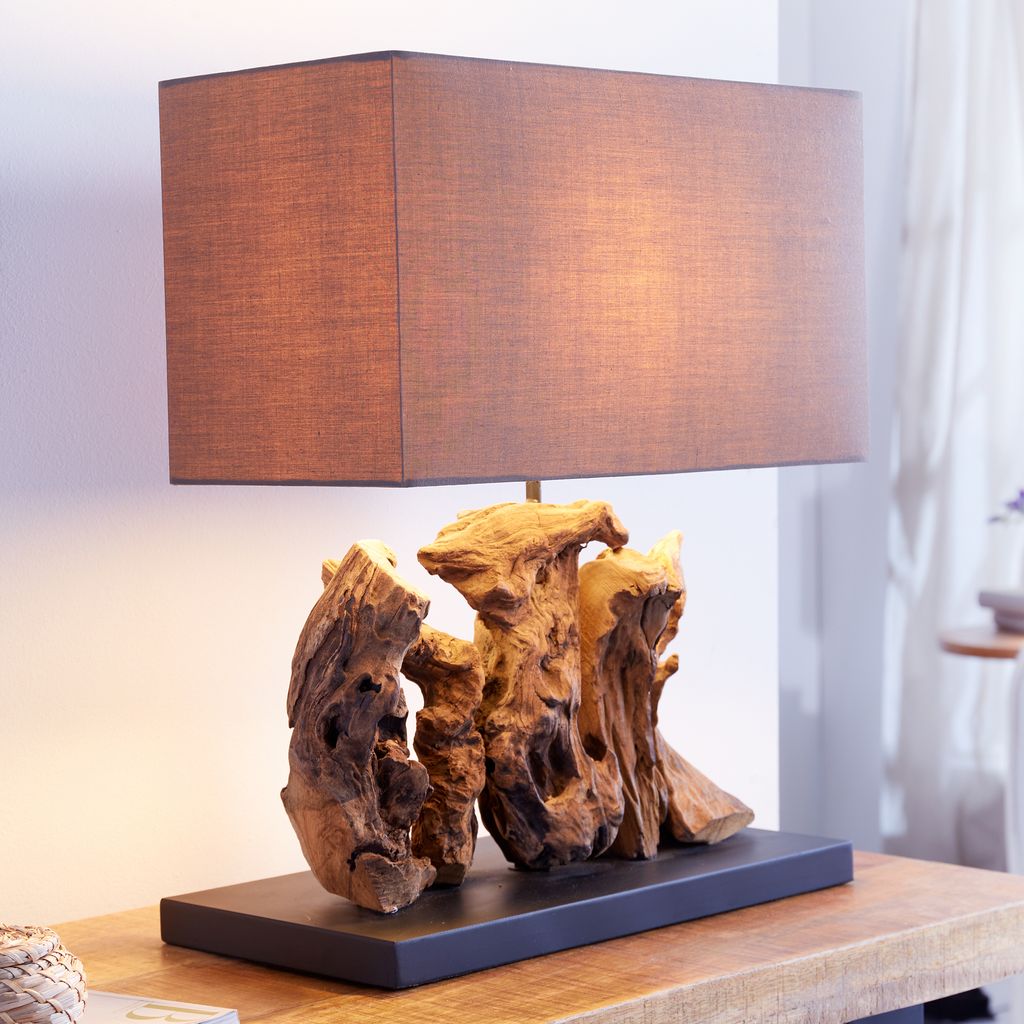 riess-ambiente Design Treibholzlampe ARAGON mit Leinenschirm braun Handarbeit Treibholz Tischleuchte Tischlampe Lampe