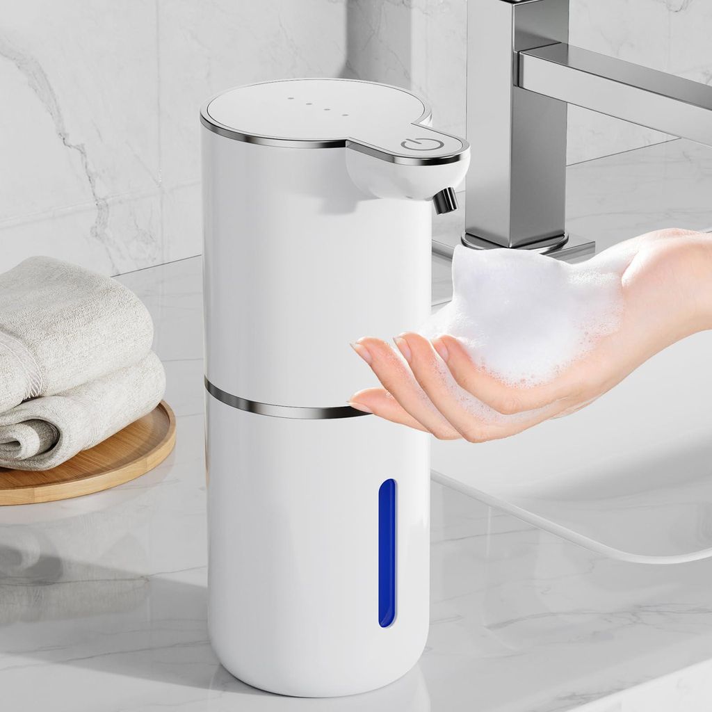 Automatischer Seifenspender, elektrischer Schaumseifenspender, USB-aufladbar, 4 Stufen einstellbar, 380 ml, Wandmontage, geeignet für Bad/Küche/S...