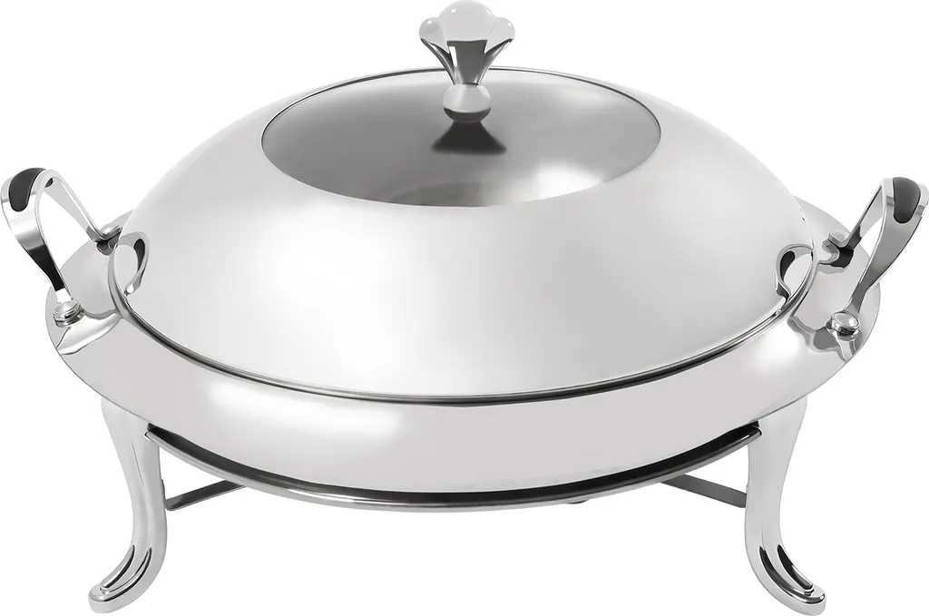 Chafing Dish Set 3L Chauffe-plats en Inox Argent avec Couvercle en Verre
