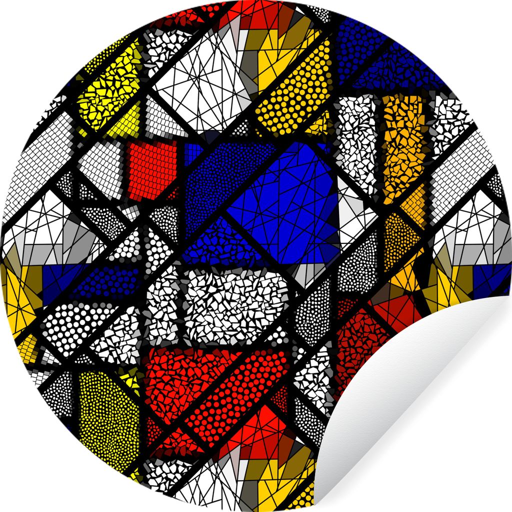 MuchoWow Runde Wandtattoo - Wandsticker Tapete Aufkleber Mondrian - Glasmalerei - Alte Meister - Kunstwerk - Abstrakt - Malerei Ø 50 cm Selbstkl...