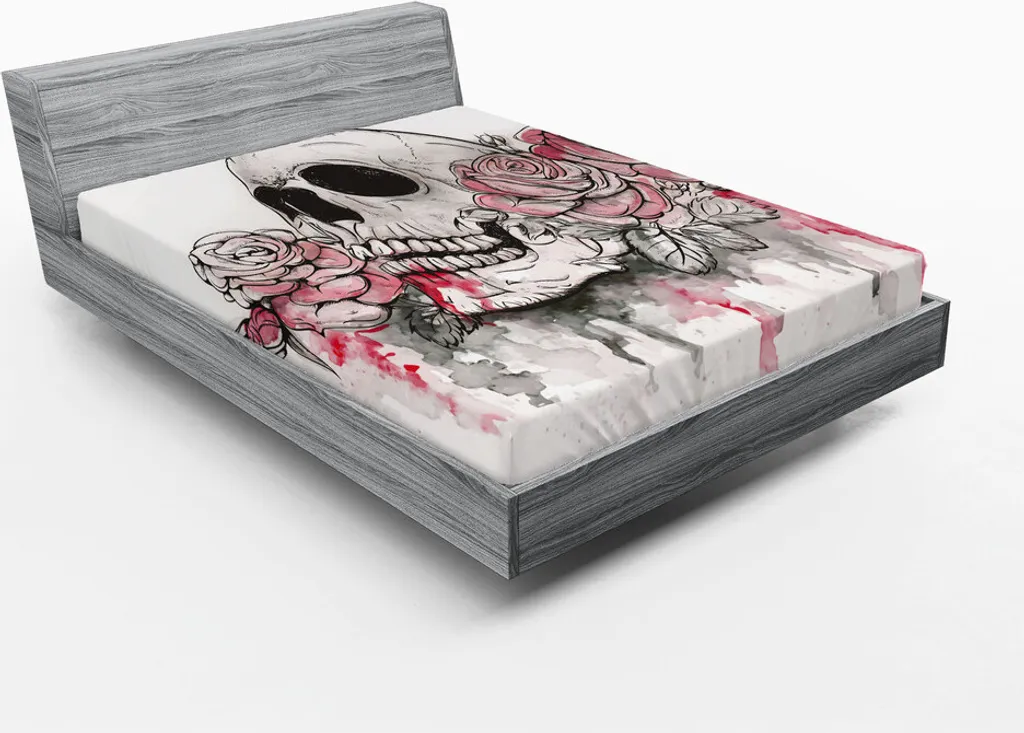 Drap-housse Festif Jour des Morts pour Chambre Double, 180x200 cm Blanc