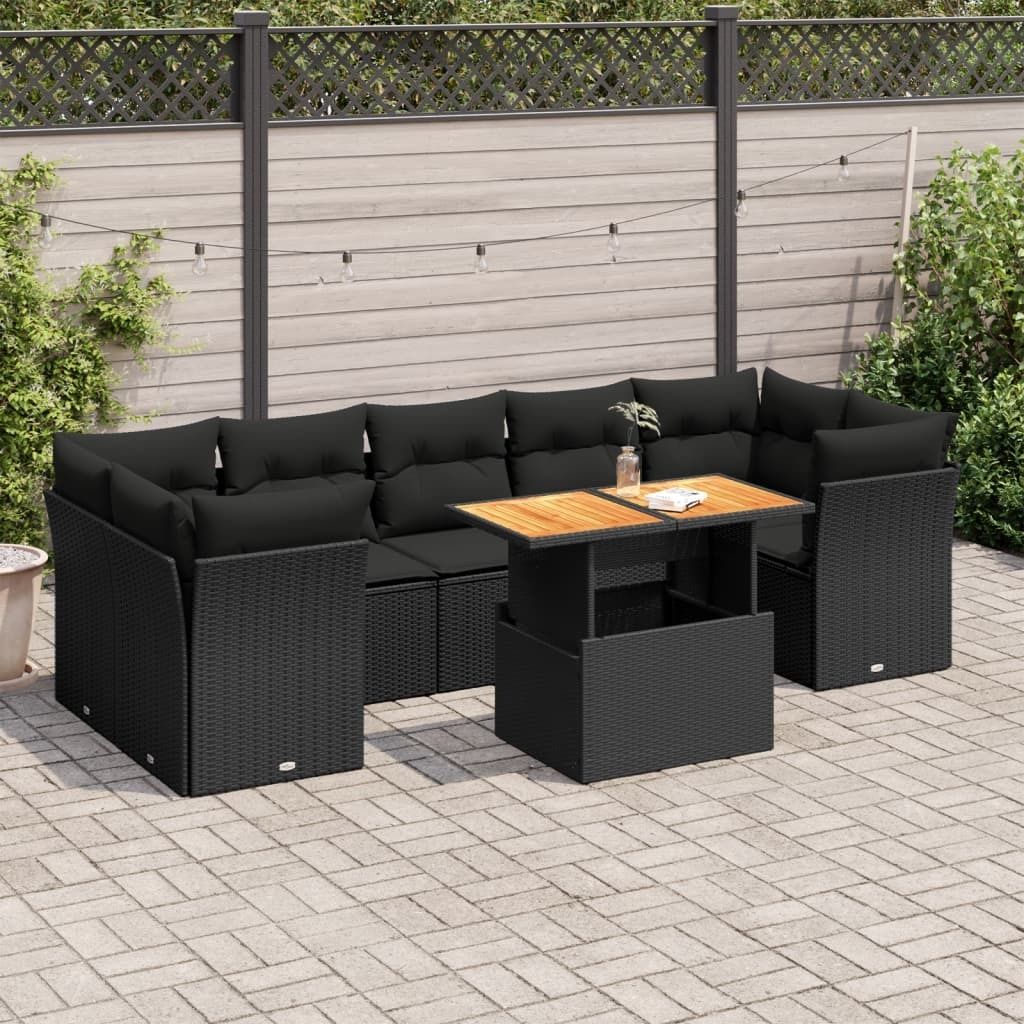 Maison Exclusive - 8-tlg. Garten-Sofagarnitur mit Kissen Schwarz Poly Rattan