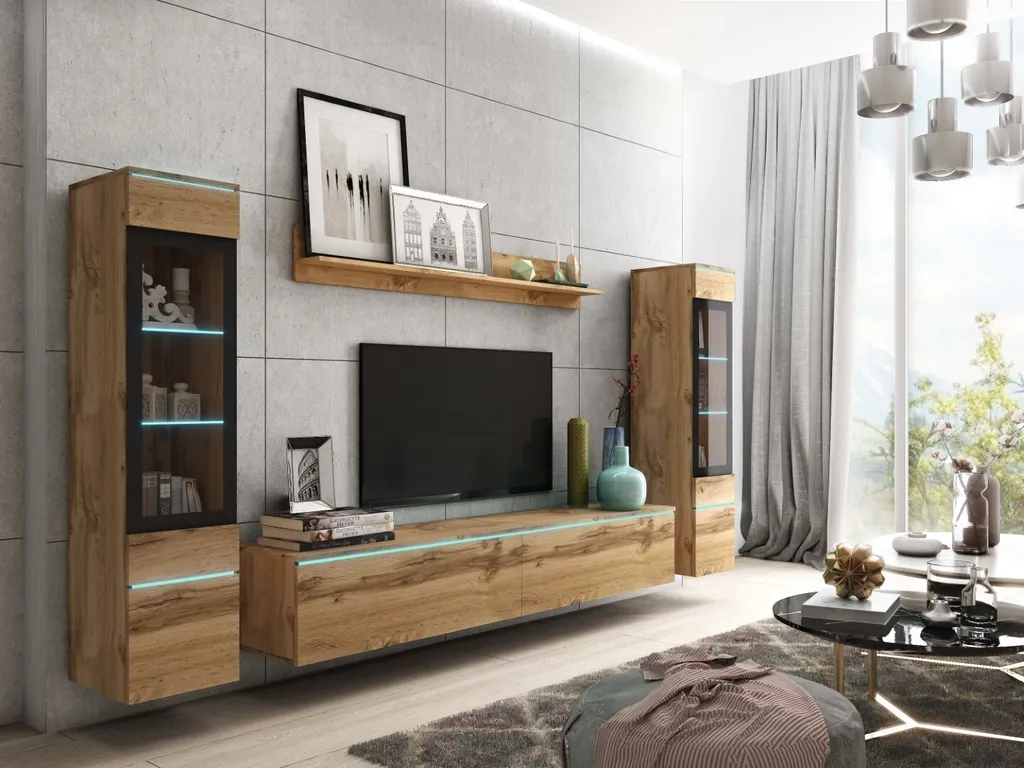 Meuble-paroi VEVE 2 Gain de Place et Rangement LED Salon Chêne Wotan