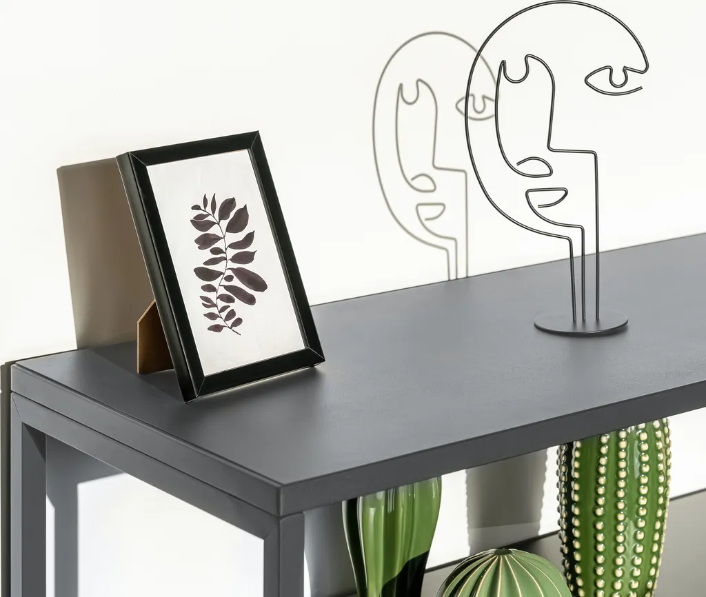 Table console étagère sur pied en métal noir, sellette décorative design - 8