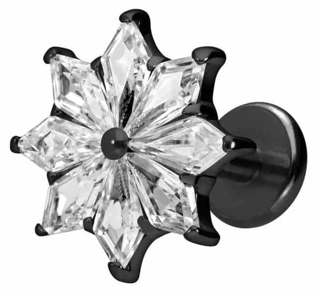 Ohrpiercing, Nasenpiercing Titan Labret mit Innengewinde KRISTALLSTERN Schwarz Stablänge: 7mm | Stabstärke: 1,2mm