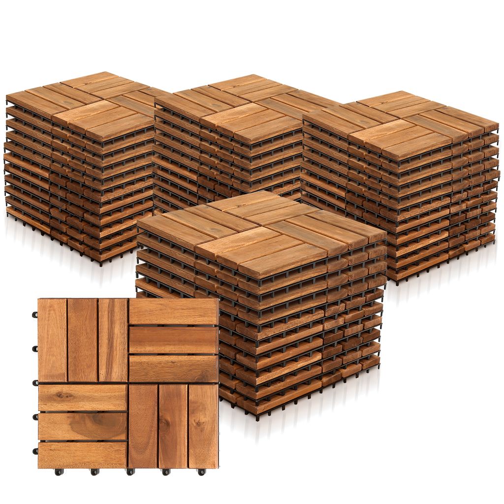 Yakimz Holzfliesen 44x 4m² Akazienholz Terrassenfliesen Klickfliesen 30x30cm Garten Balkon Mosaik