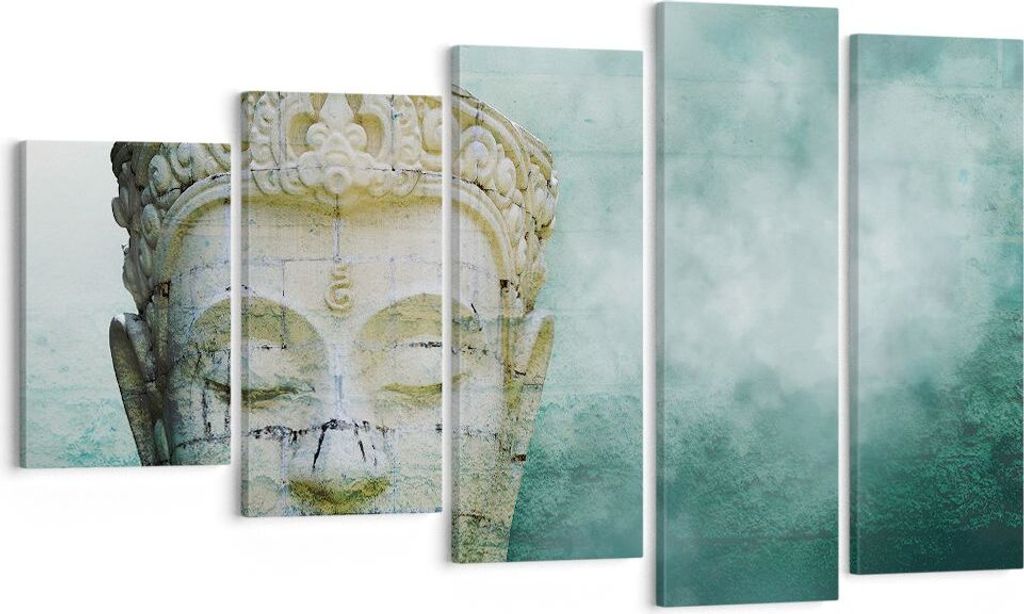 Bild auf Leinwand - Leinwandbild - 5 Teile - Buddha Grafik Türkis - 100x60cm - Wand Bild - Wanddeko - Wandbilder - Leinwanddruck - Bilder - Wandde...