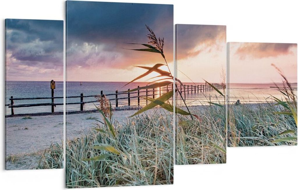 Bild auf Leinwand - Leinwandbild - 4 Teile - Strand Gras Horizont - 120x70cm - Wand Bild - Wanddeko - Wandbilder - Leinwanddruck - Bilder - Wanddek...