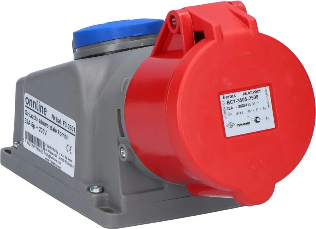Alimentation combinée 32A 5 pôles et prise 230V pour machines-outils