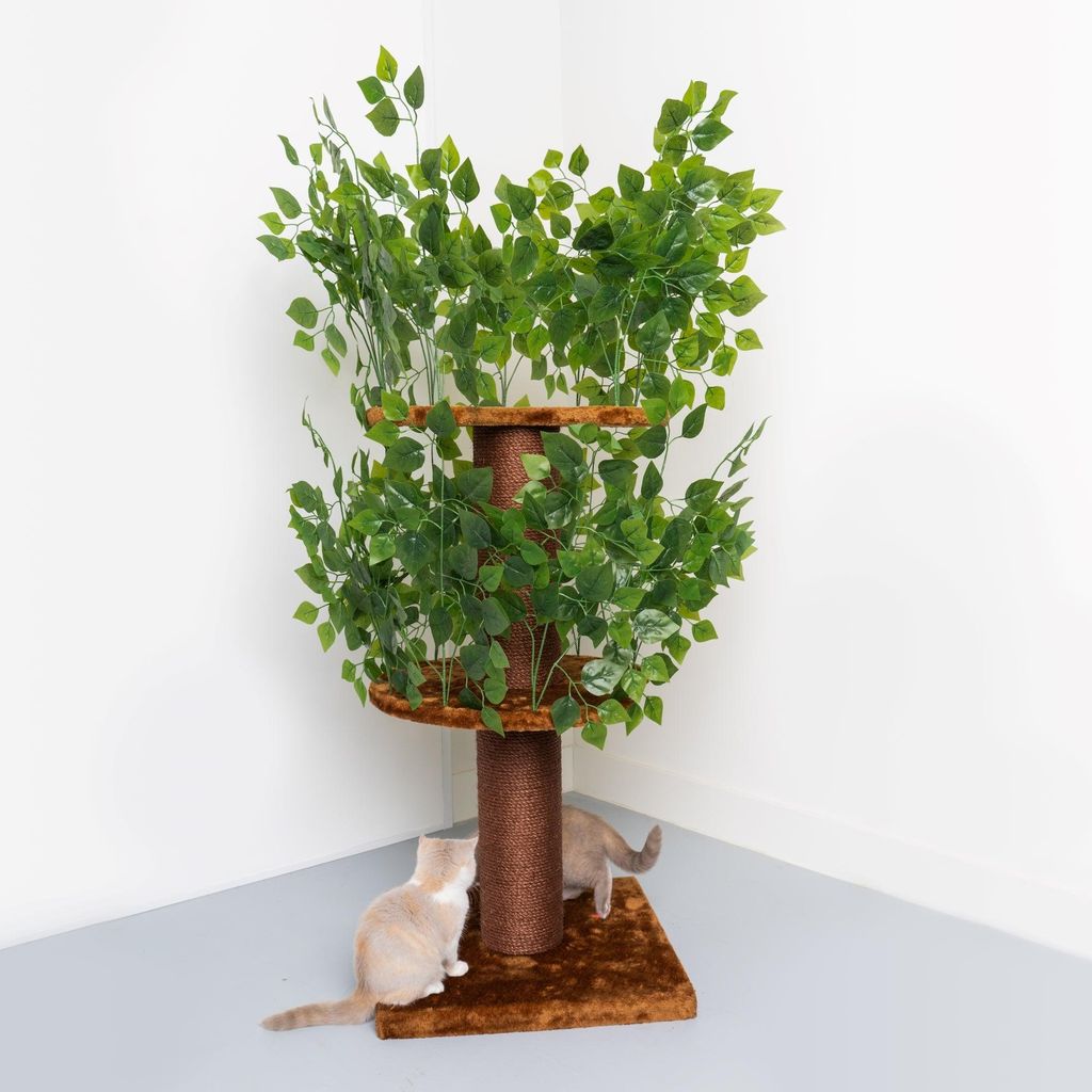 RHRQuality Kratzbaum für große Katzen – Natural Leaves – Mit extra dicken 15 cm Sisalstämmen – Braun
